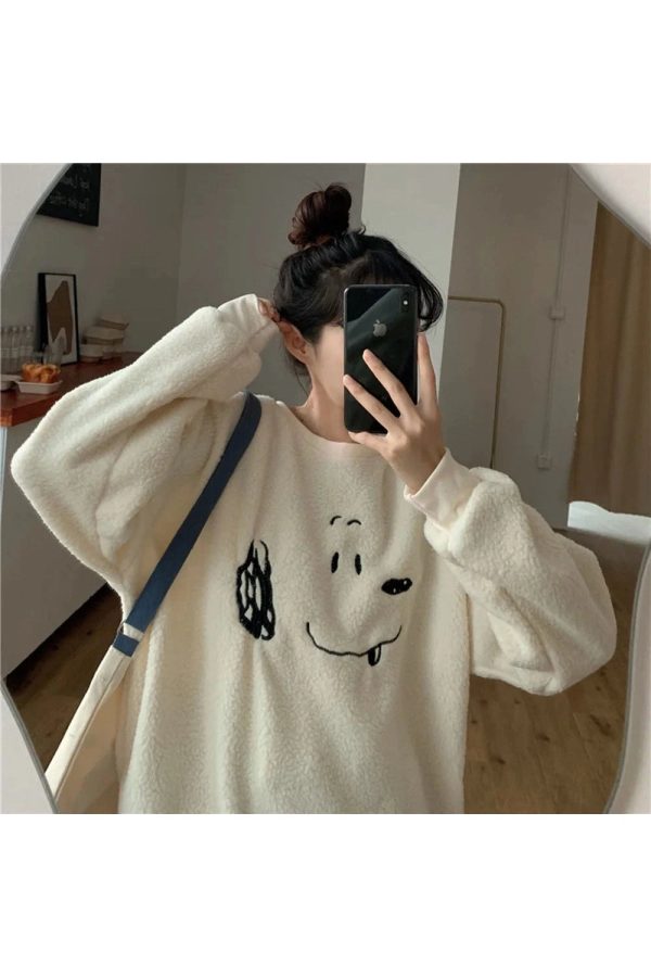 Cozy Pup Fleece Sweatshirt - Y2K Aesthetic Cute Hoodie for Fall Vibes