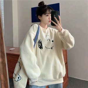 Cozy Pup Fleece Sweatshirt - Y2K Aesthetic Cute Hoodie for Fall Vibes