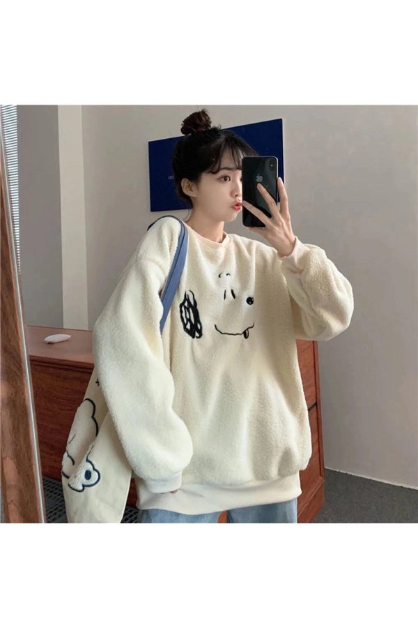 Cozy Pup Fleece Sweatshirt - Y2K Aesthetic Cute Hoodie for Fall Vibes