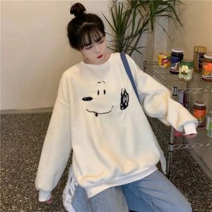 Cozy Pup Fleece Sweatshirt - Y2K Aesthetic Cute Hoodie for Fall Vibes