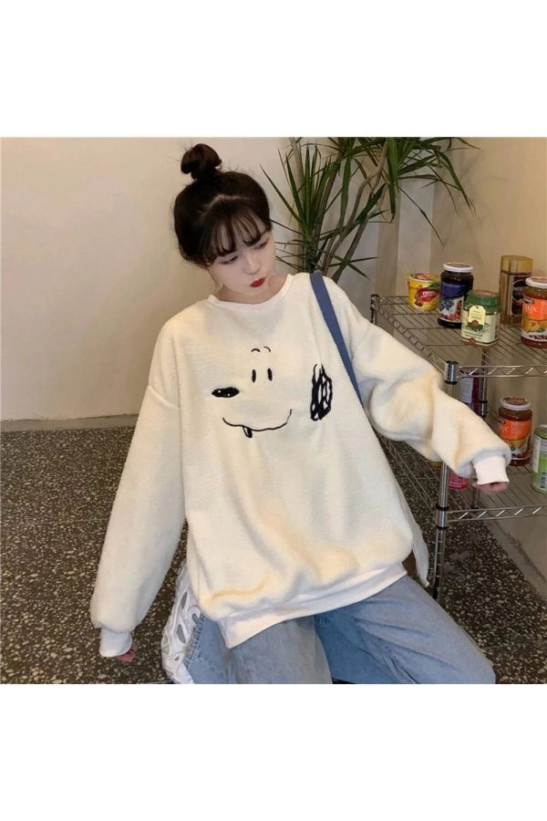 Cozy Pup Fleece Sweatshirt - Y2K Aesthetic Cute Hoodie for Fall Vibes