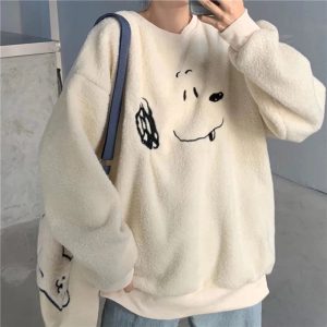 Cozy Pup Fleece Sweatshirt - Y2K Aesthetic Cute Hoodie for Fall Vibes