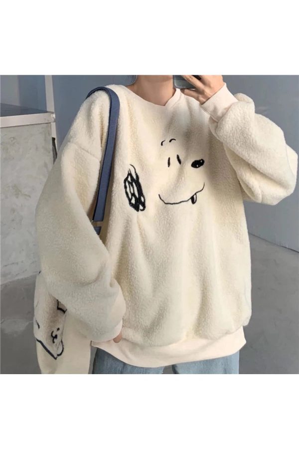 Cozy Pup Fleece Sweatshirt - Y2K Aesthetic Cute Hoodie for Fall Vibes