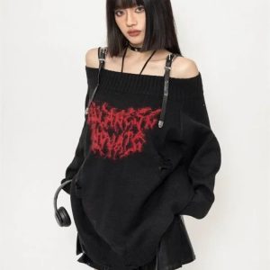 Cozy Shadow Script Sweater in Y2K Aesthetic for Effortless Style