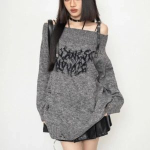 Cozy Shadow Script Sweater in Y2K Aesthetic for Effortless Style