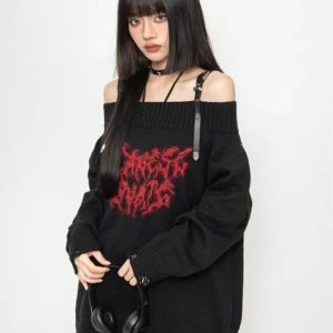 Cozy Shadow Script Sweater in Y2K Aesthetic for Effortless Style