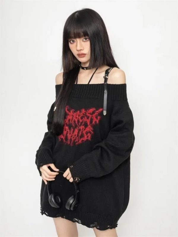 Cozy Shadow Script Sweater in Y2K Aesthetic for Effortless Style