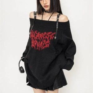 Cozy Shadow Script Sweater in Y2K Aesthetic for Effortless Style