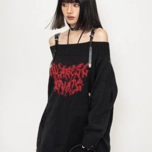 Cozy Shadow Script Sweater in Y2K Aesthetic for Effortless Style