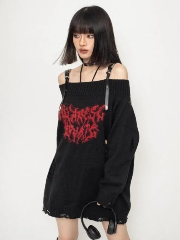 Cozy Shadow Script Sweater in Y2K Aesthetic for Effortless Style