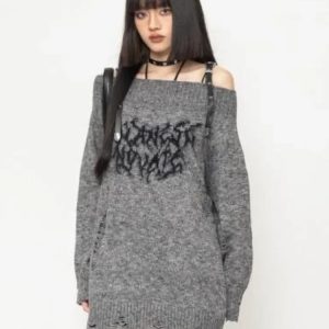 Cozy Shadow Script Sweater in Y2K Aesthetic for Effortless Style