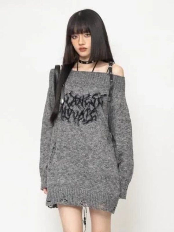 Cozy Shadow Script Sweater in Y2K Aesthetic for Effortless Style