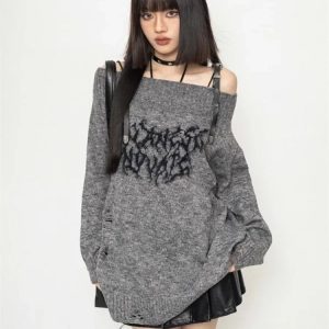 Cozy Shadow Script Sweater in Y2K Aesthetic for Effortless Style