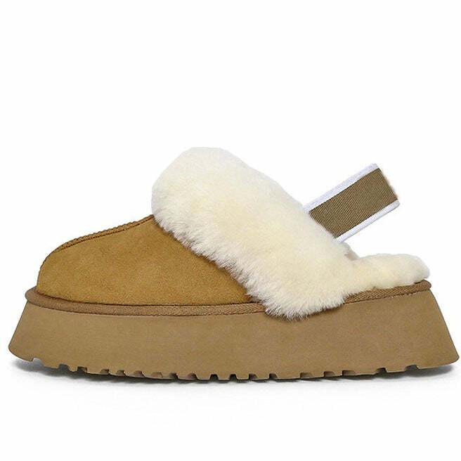 Cozy Sheepskin Platform Slippers for Y2K and Grunge Aesthetic Lovers