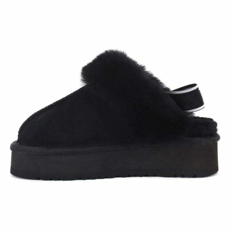 Cozy Sheepskin Platform Slippers for Y2K and Grunge Aesthetic Lovers