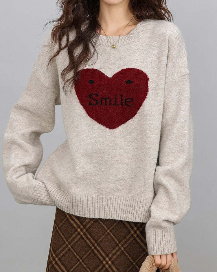 Cozy Soft Girl Heart Sweater - Y2K Aesthetic Cute Top for Fall