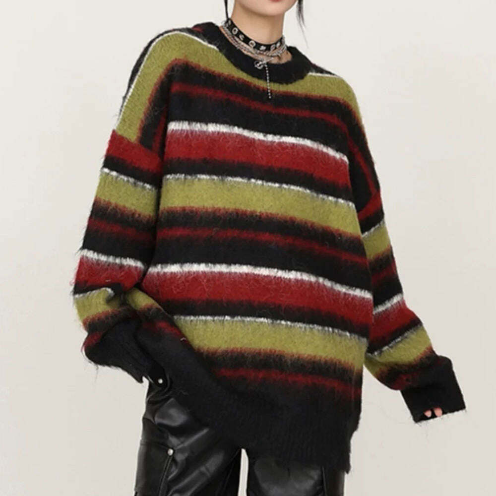 Cozy Striped Oversized Sweater for Y2K Aesthetic and Fall Fashion