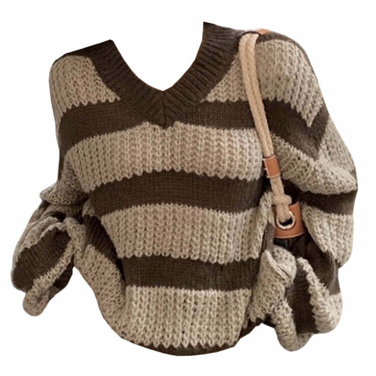 Cozy Striped Sweater for Y2K Aesthetic and Grunge Style Lovers