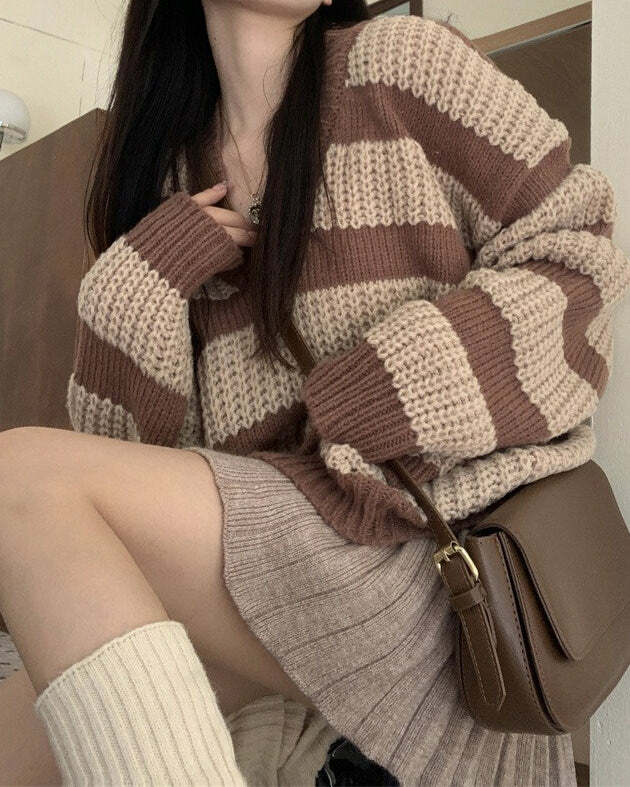 Cozy Striped Sweater for Y2K Aesthetic and Grunge Style Lovers