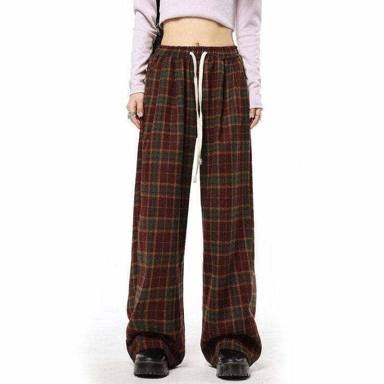 Cozy Up in Y2K Plaid Pants for a Chic Grunge Aesthetic Look