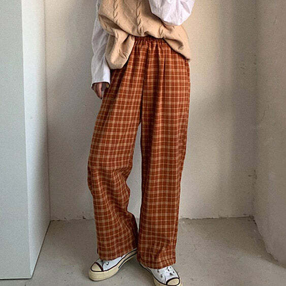 Cozy Up in Y2K Plaid Trousers for a Chic Grunge Aesthetic Look