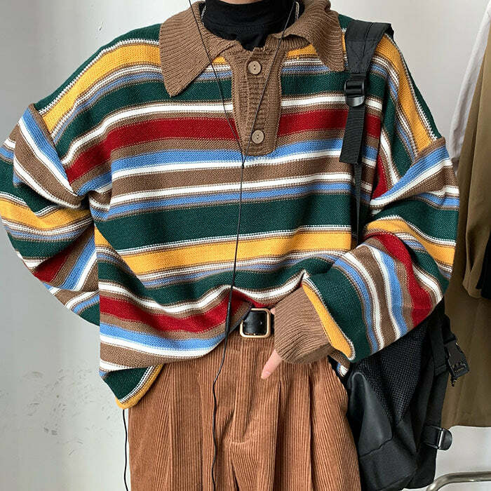 Cozy Up Striped Collar Sweater - Y2K Aesthetic Cute Top for Fall