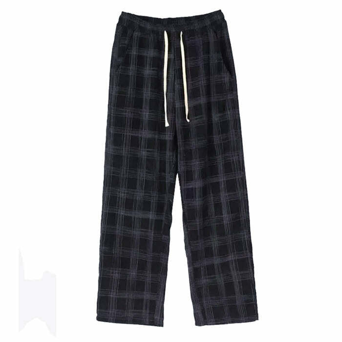 Cozy Up Y2K Plaid Pants in Navy for Chic Aesthetic Outfits