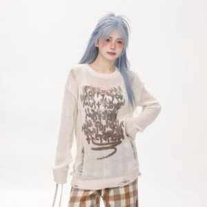 Cozy Void Whisper Sweater - Y2K Aesthetic Knit for Fall Vibes