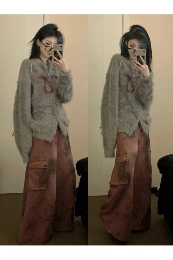 Cozy Wolf Spirit Furry Sweater for Y2K Aesthetic and Grunge Style