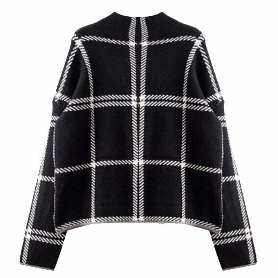 Cozy Y2K Aesthetic Grid Lounge Sweater for Comfy Fall Vibes