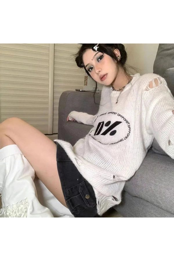 Cozy Zero Percent Distressed Sweater for Y2K Aesthetic Outfits