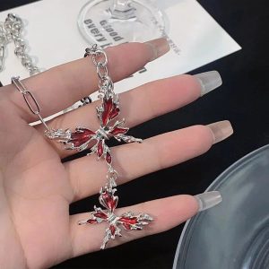 Crimson Butterfly Chain Necklace - Y2K Aesthetic Jewelry for Trendy Looks