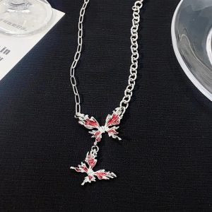 Crimson Butterfly Chain Necklace - Y2K Aesthetic Jewelry for Trendy Looks