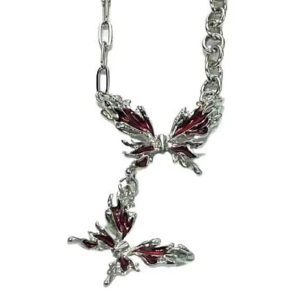 Crimson Butterfly Chain Necklace - Y2K Aesthetic Jewelry for Trendy Looks