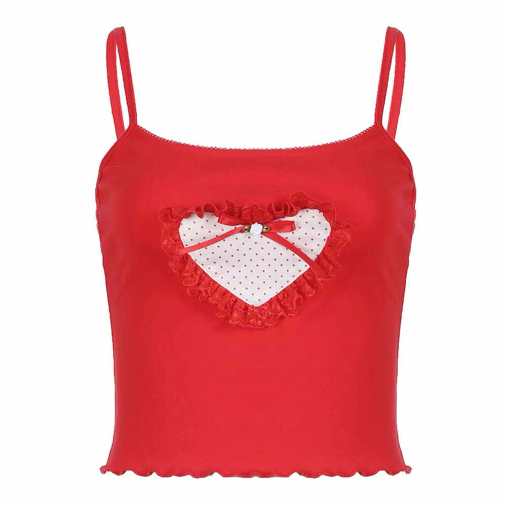 Crimson Heart Crop Top - Y2K Aesthetic Cute Top for Coquette Style