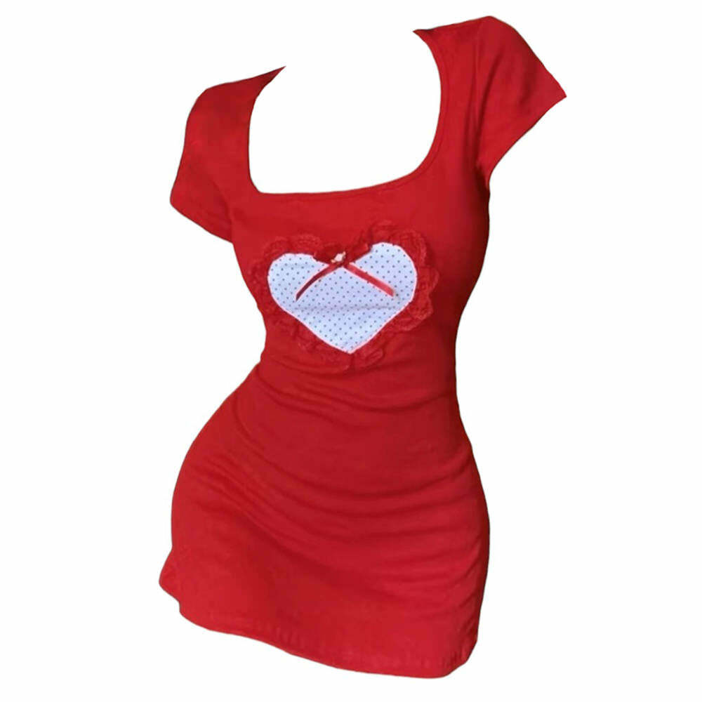 Crimson Heart Mini Dress - Y2K Aesthetic Cute Dress for Trendy Outfits