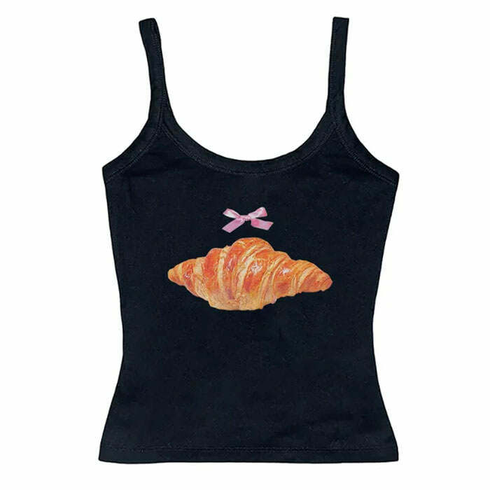 Croissant Print Y2K Aesthetic Tank Top for Cute and Comfy Outfits