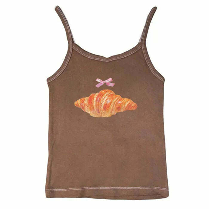 Croissant Print Y2K Aesthetic Tank Top for Cute and Comfy Outfits