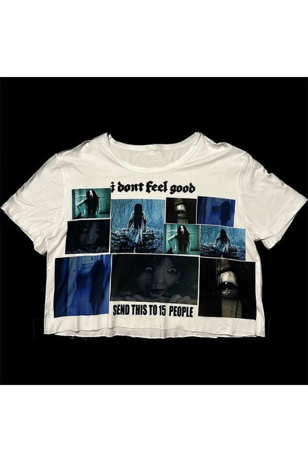 Cursed Image Horror Top - Y2K Grunge Aesthetic Cute Graphic Tee