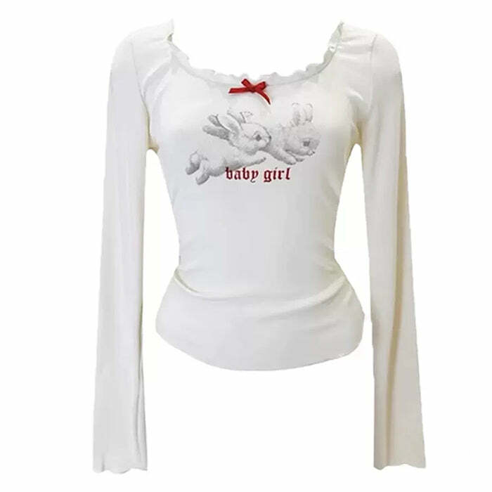 Cute Y2K Bunny Long Sleeve Tee for Coquette and Grunge Aesthetic Lovers