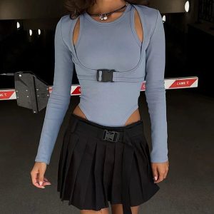 Cyber Buckle Harness Top - Y2K Aesthetic Grunge Style Statement Piece