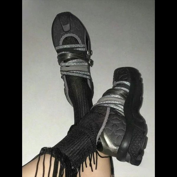 Cyber Noir Reflective Sneakers for Y2K Aesthetic and Grunge Style