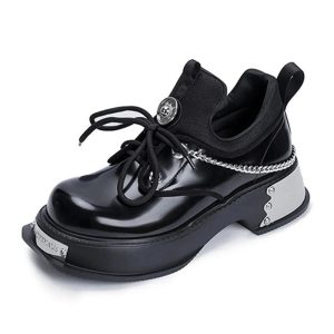 Cyber Skull Metal Platform Shoes for Y2K Aesthetic and Grunge Style