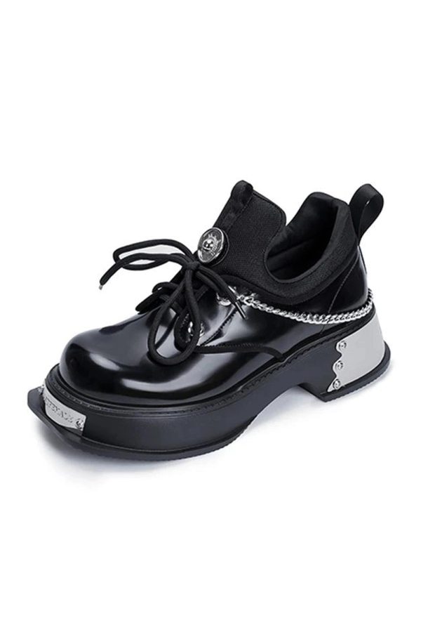 Cyber Skull Metal Platform Shoes for Y2K Aesthetic and Grunge Style