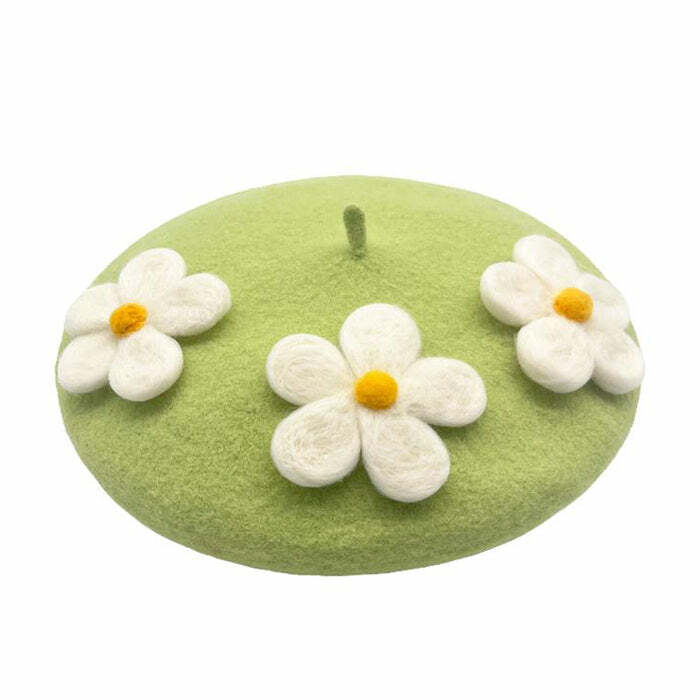 Daisy Crochet Beret - Y2K Aesthetic Accessory for Cute Outfits