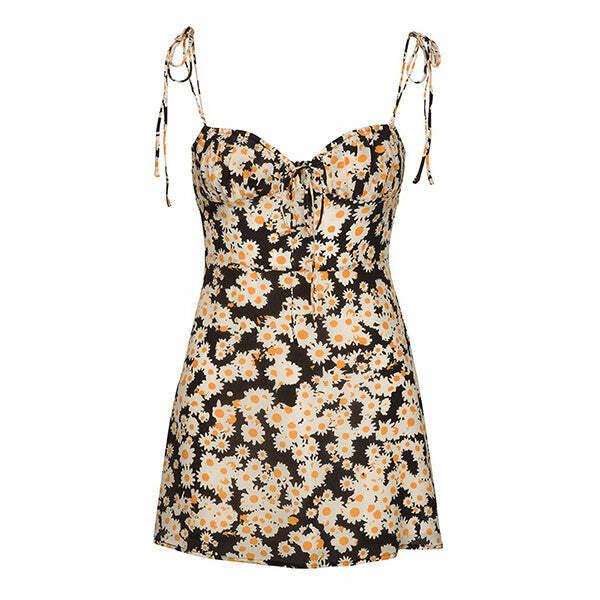 Daisy Strappy Dress - Y2K Aesthetic Floral Mini Dress for Cute Outfits