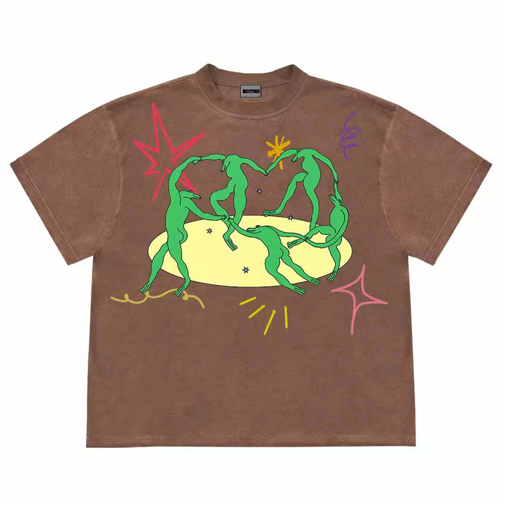 Dancing Aliens Y2K Graphic T-Shirt for Cute Aesthetic Outfits