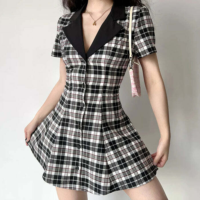 Dark Academia Plaid Dress - Vintage Aesthetic for Y2K Style Lovers