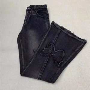 Dark Butterfly Flare Jeans - Y2K Aesthetic Grunge Style for Trendsetters