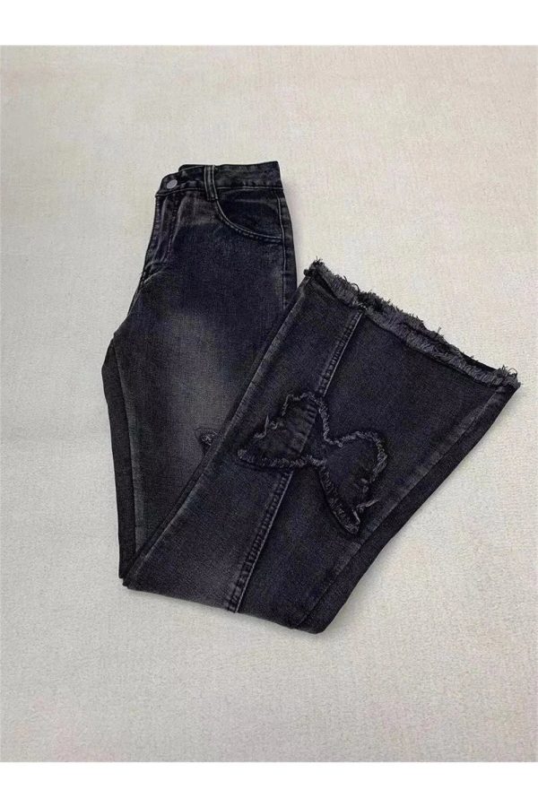 Dark Butterfly Flare Jeans - Y2K Aesthetic Grunge Style for Trendsetters